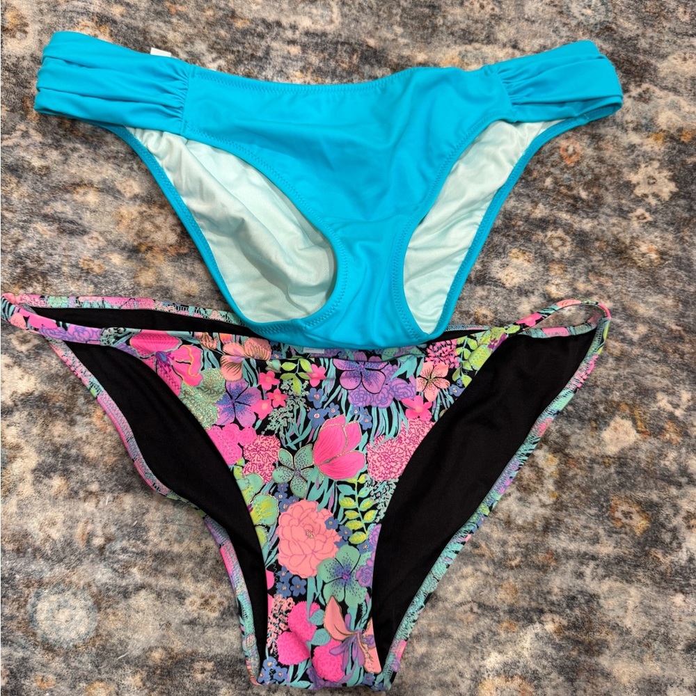 NWOT Victoria's Secret Blue and Floral Bikini Bottoms
